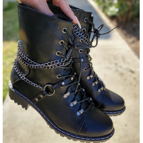 𝙇𝙖𝙨𝙩 𝙎𝙞𝙯 6 🖤Chain, Stud & Rhinestone Lug Sole B - Picture 8 of 9